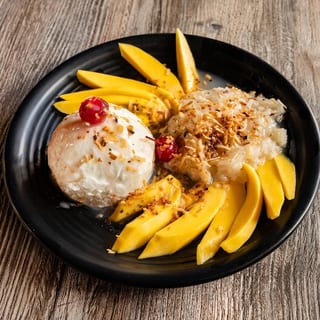 Mango Sticky Rice with Coconut Ice Cream