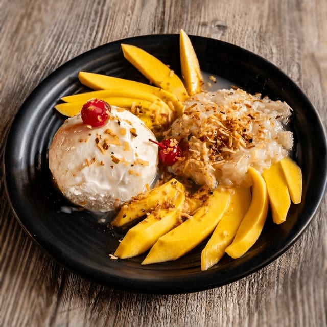 Mango Sticky Rice with Coconut Ice Cream.